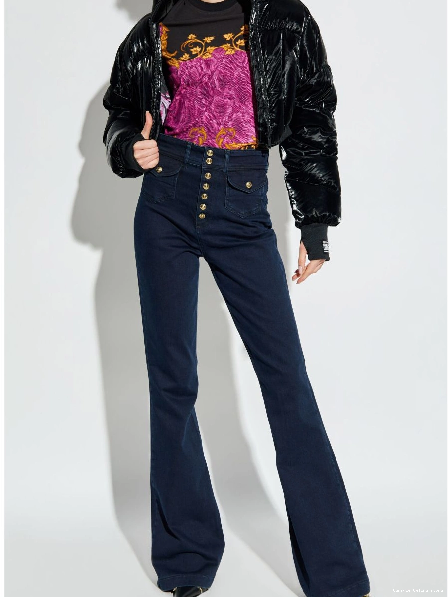 Cheap Women Versace T-shirt snakeskin-print Couture Jeans 0416